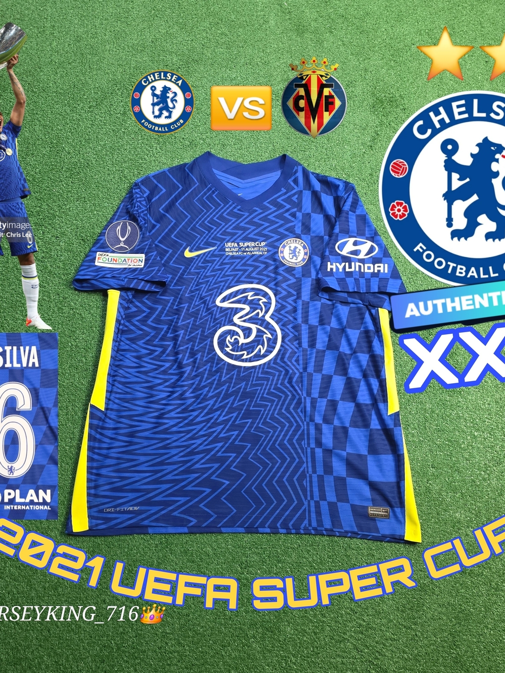 Nike Chelsea FC Thiago Silva #6 2021 UEFA Super Cup Home Authentic Jersey Rare